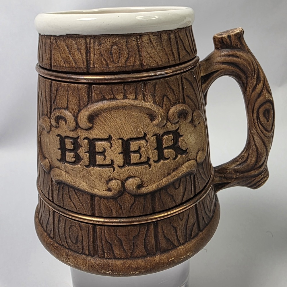 Vintage Treasure Craft Ceramic Beer Mug With Copper Rings 1957